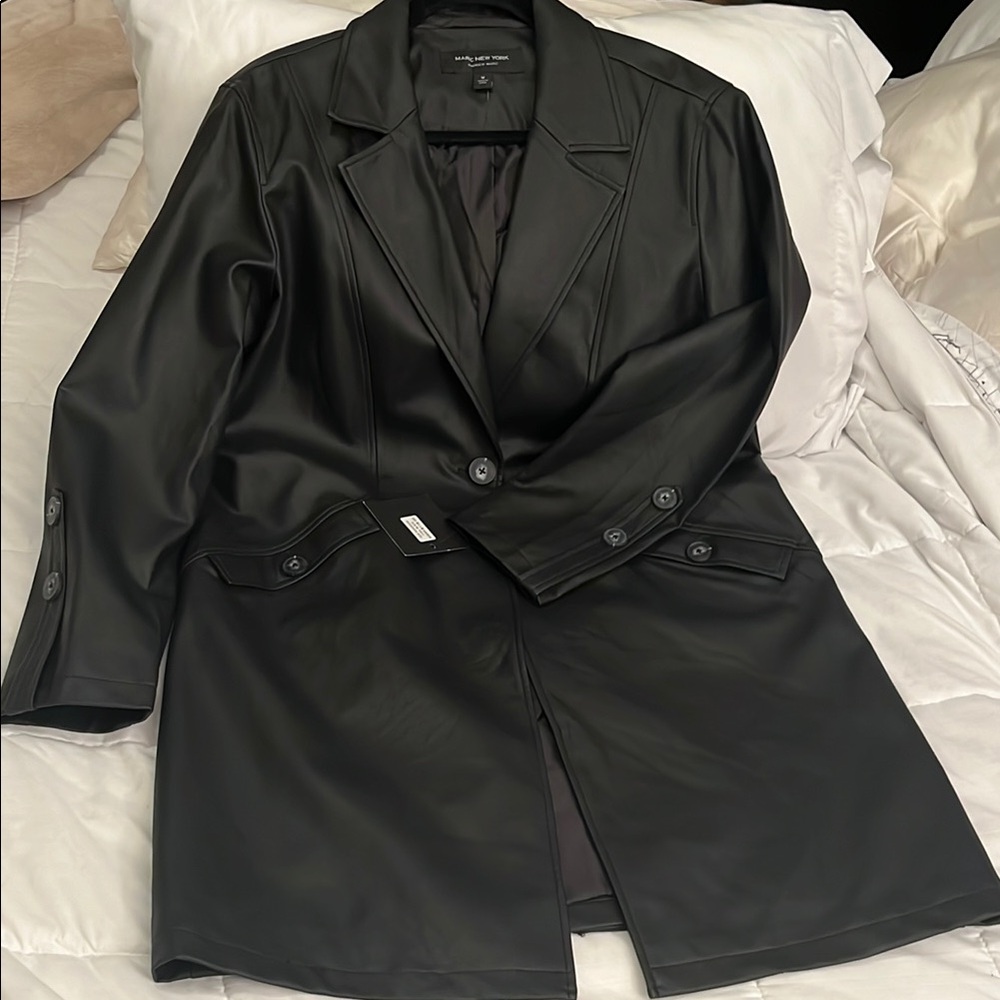 Black Faux Leather Coat. Andrew Marc. M